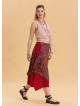 Red Ethnic Skirt with Tie Detail and Elastic Waist Pattern 4522